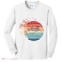 Exotic Flowers Coconut Palm Trees Retro Tropical Summer Kids Long Sleeve Shirt thumb 0