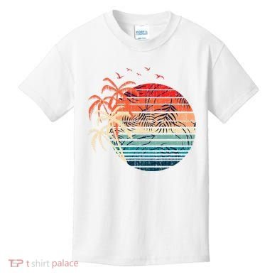 Exotic Flowers Coconut Palm Trees Retro Tropical Summer Kids T-Shirt
