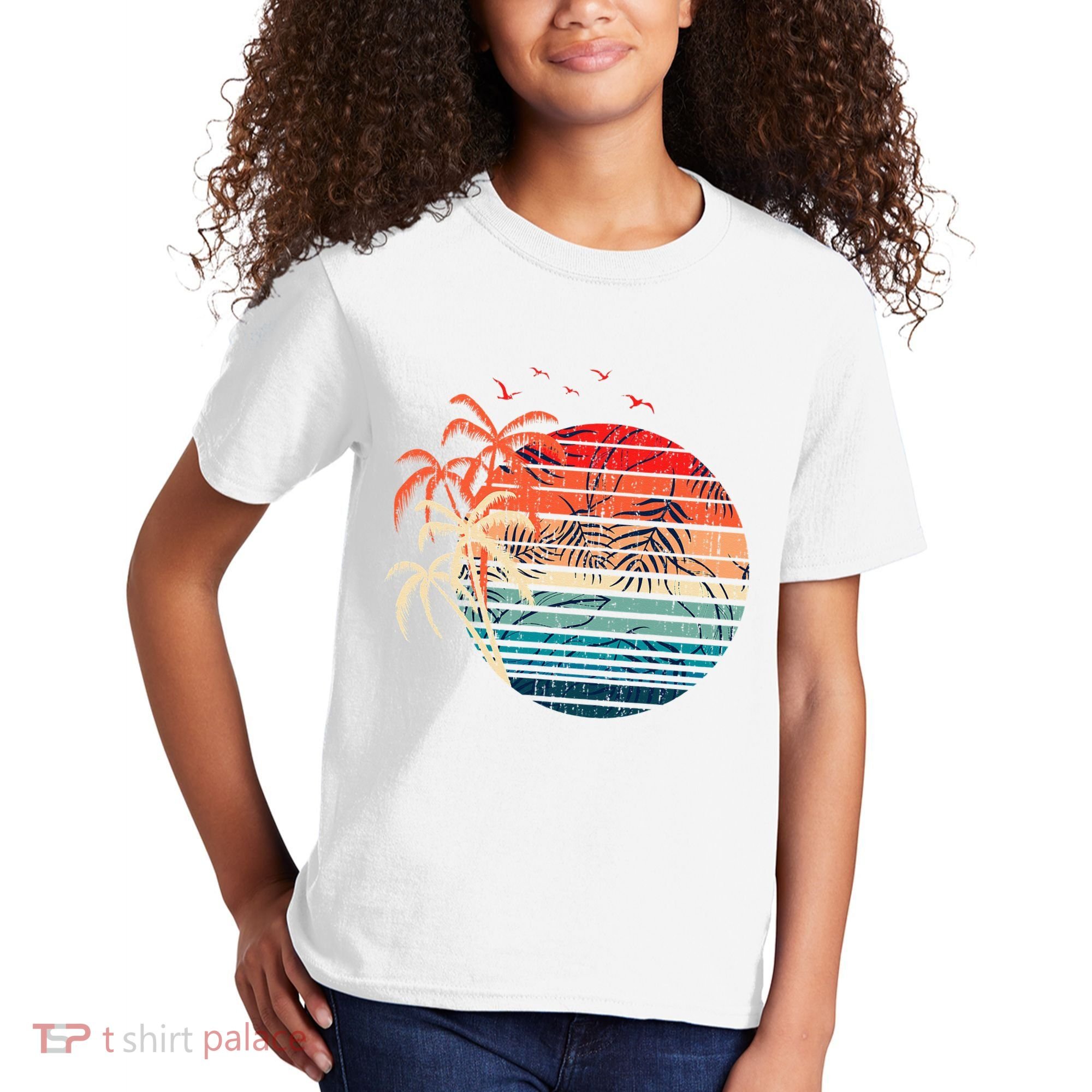 Exotic Flowers Coconut Palm Trees Retro Tropical Summer Kids T-Shirt