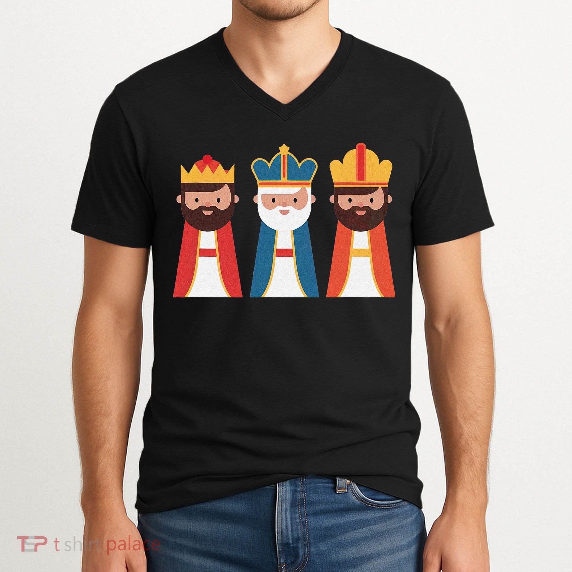 Epiphany Feliz Dia De Reyes Three Wise Happy Holy Kings V-Neck T-Shirt