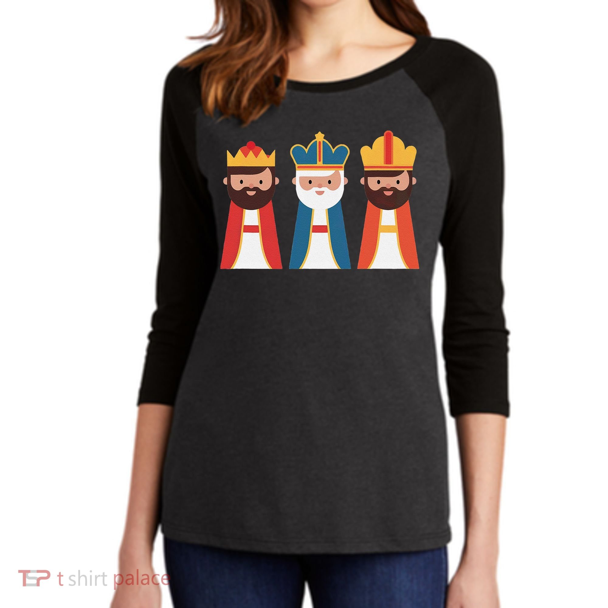 Epiphany Feliz Dia De Reyes Three Wise Happy Holy Kings Women's Tri-Blend 3/4-Sleeve Raglan Shirt