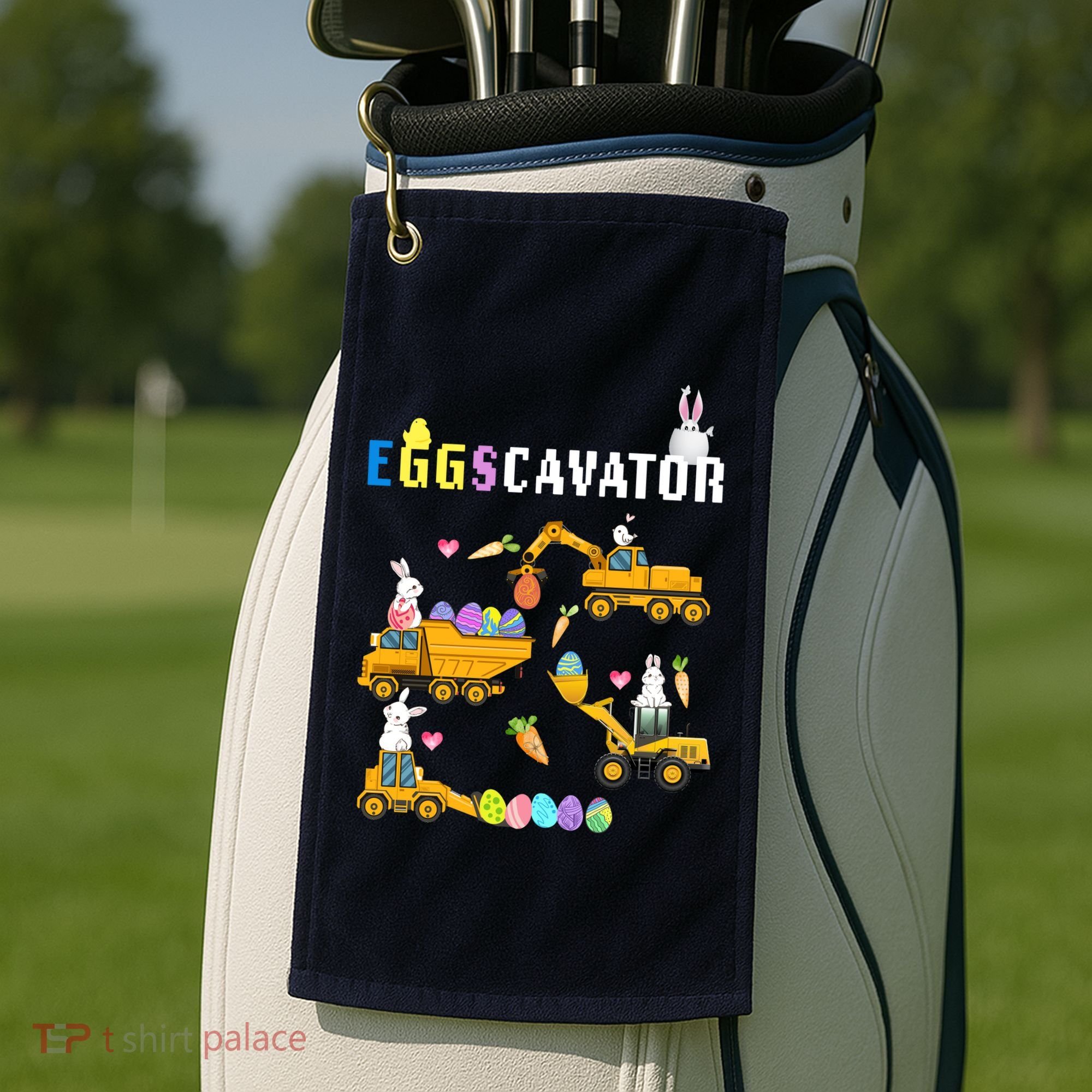 EggsCavator Funny Easter Egg Hunt Golf Towel