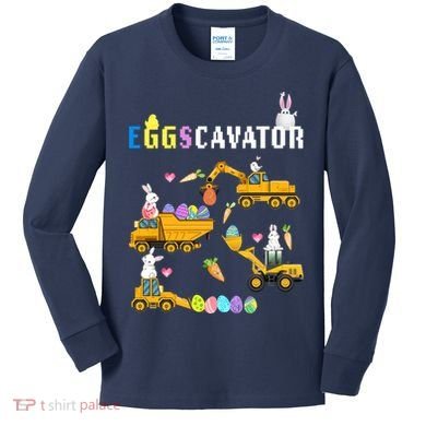 EggsCavator Funny Easter Egg Hunt Kids Long Sleeve Shirt