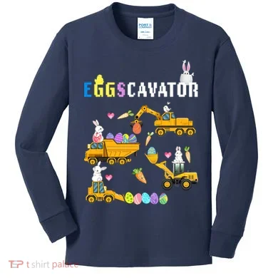 EggsCavator Funny Easter Egg Hunt Kids Long Sleeve Shirt