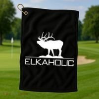 Elkaholic Funny Elk Hunting Gift Golf Towel thumb 1