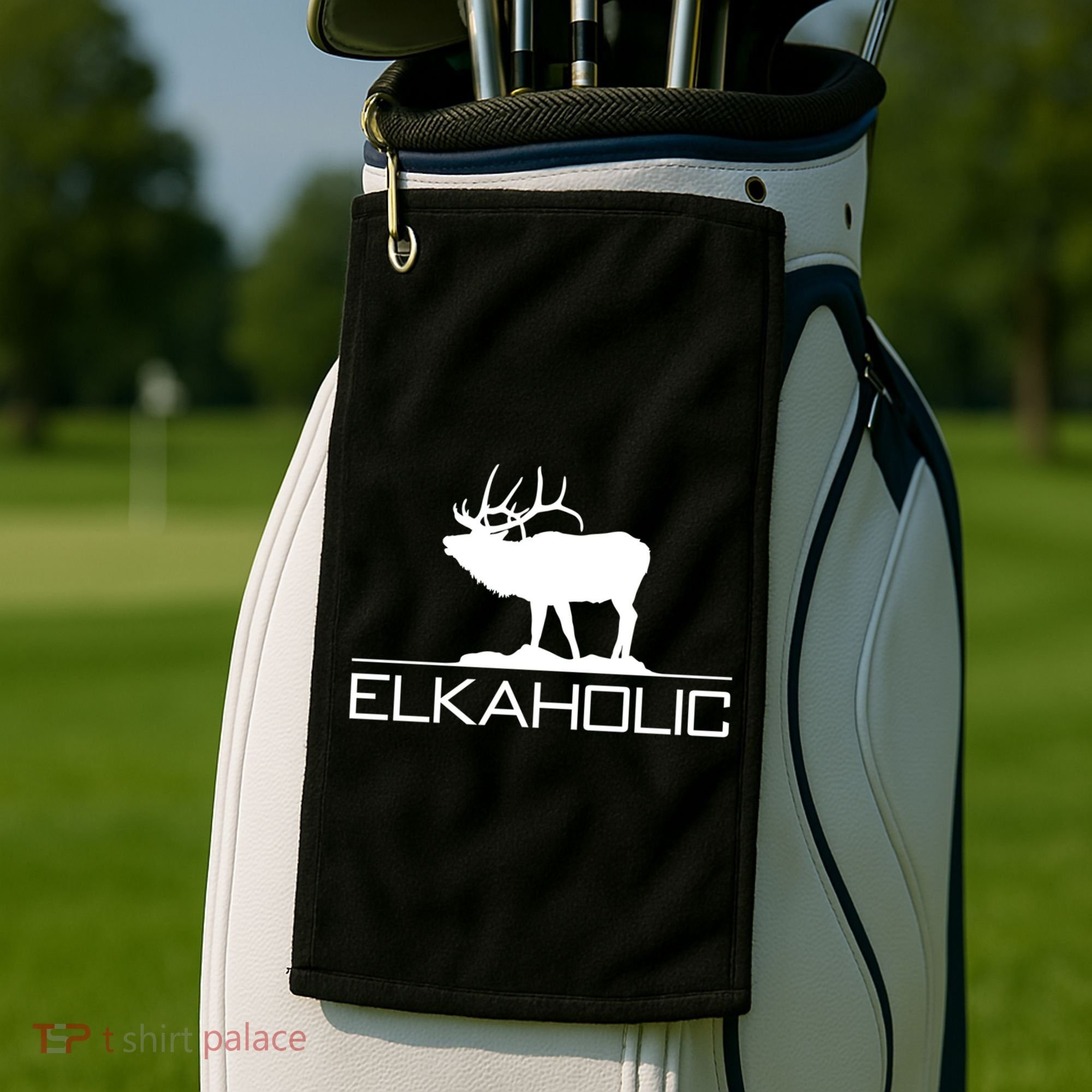 Elkaholic Funny Elk Hunting Gift Golf Towel