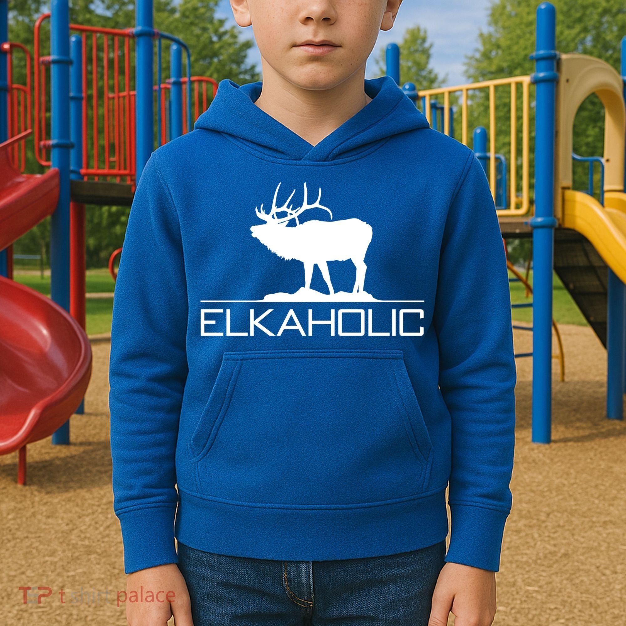 Elkaholic Funny Elk Hunting Gift Kids Hoodie