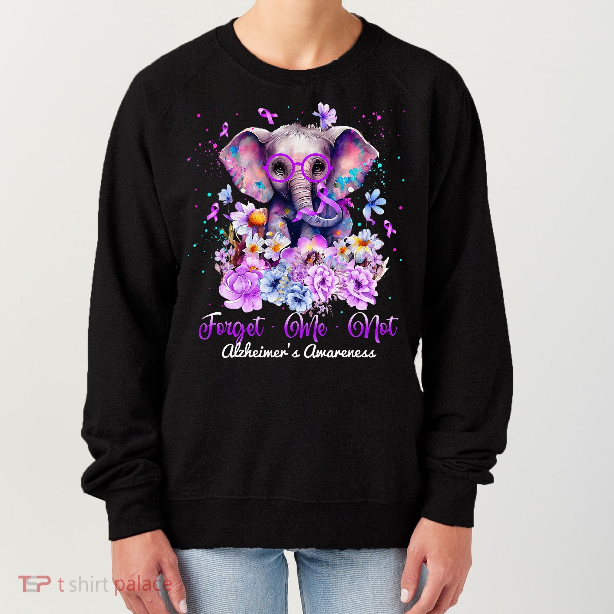 Elephant Flower Forget Me Not Alzheimers Awareness Month Women's Sweatshirt