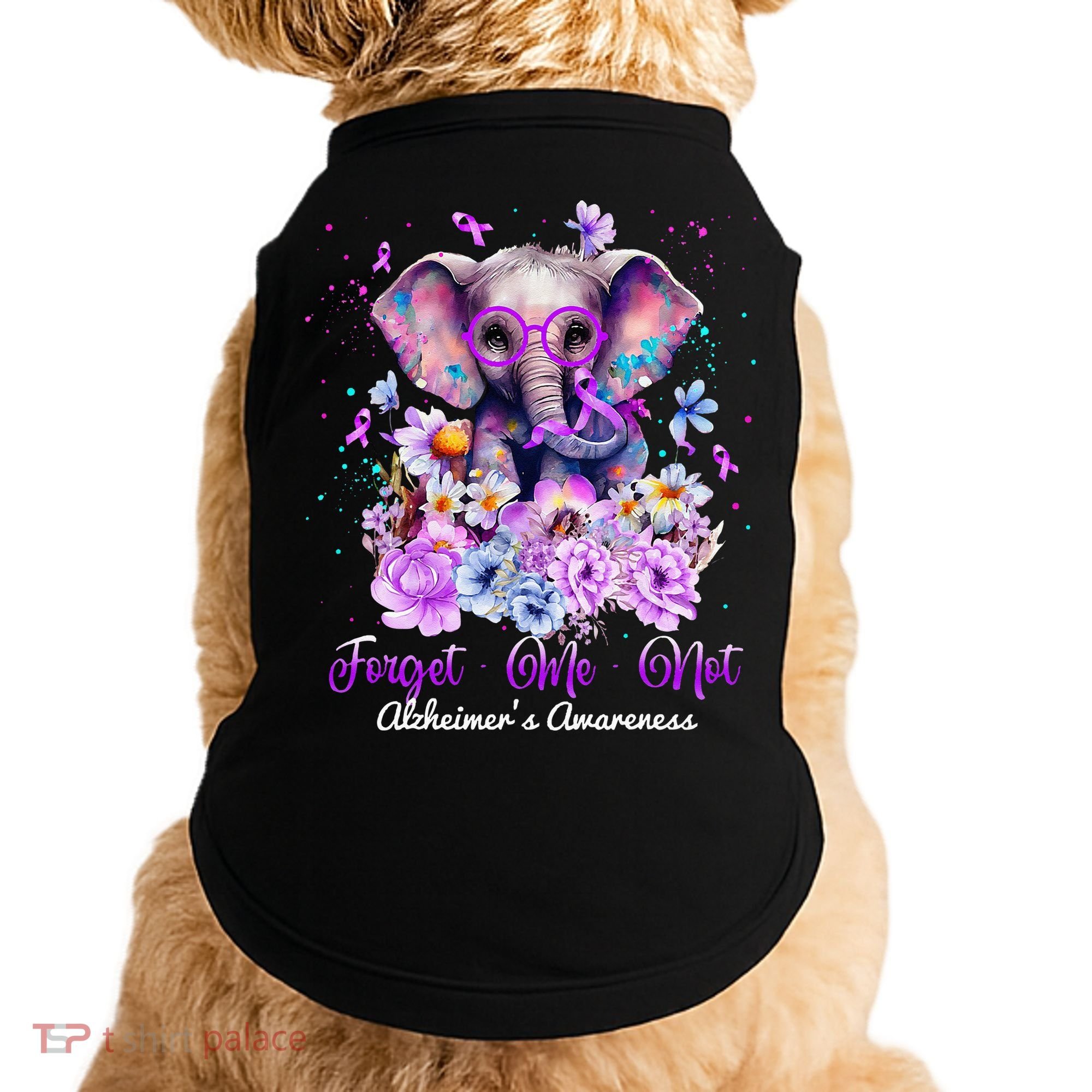 Elephant Flower Forget Me Not Alzheimers Awareness Month Doggie Tank