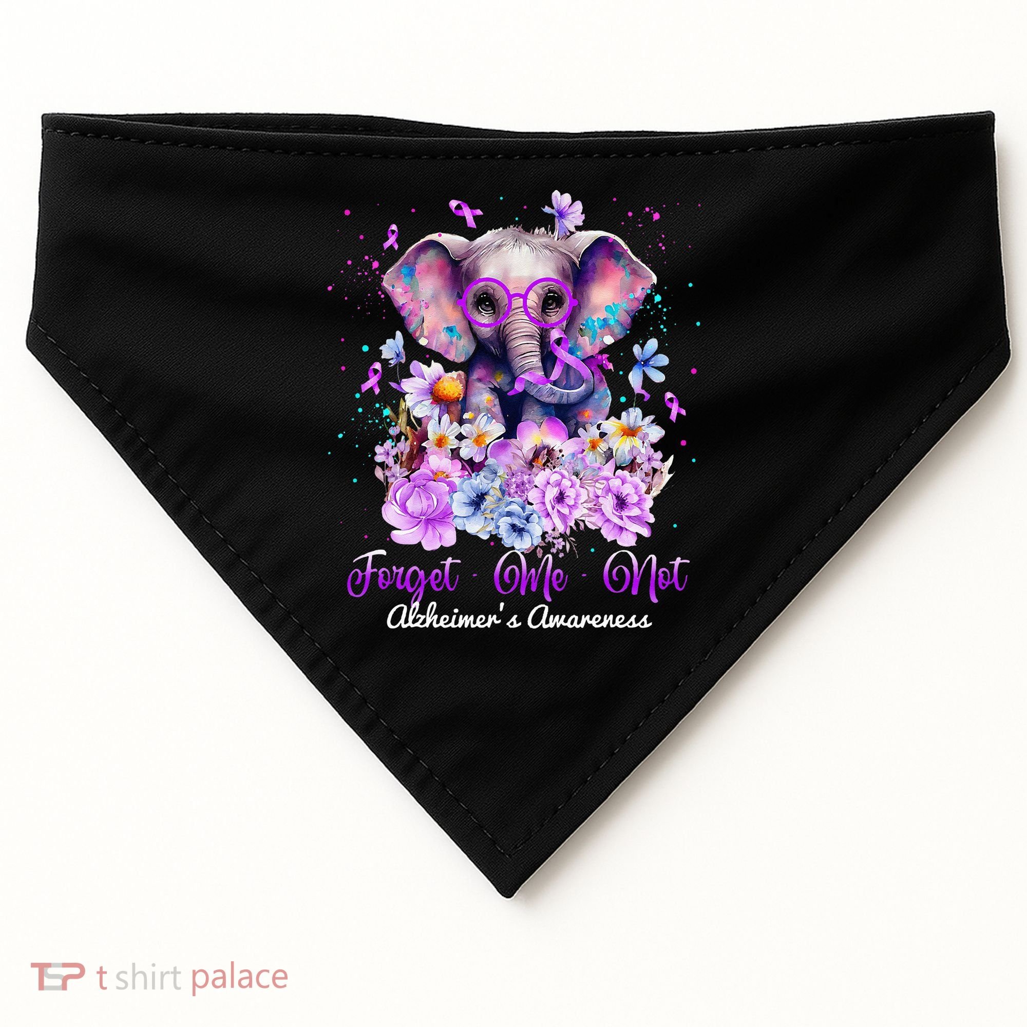 Elephant Flower Forget Me Not Alzheimers Awareness Month USA-Made Doggie Bandana