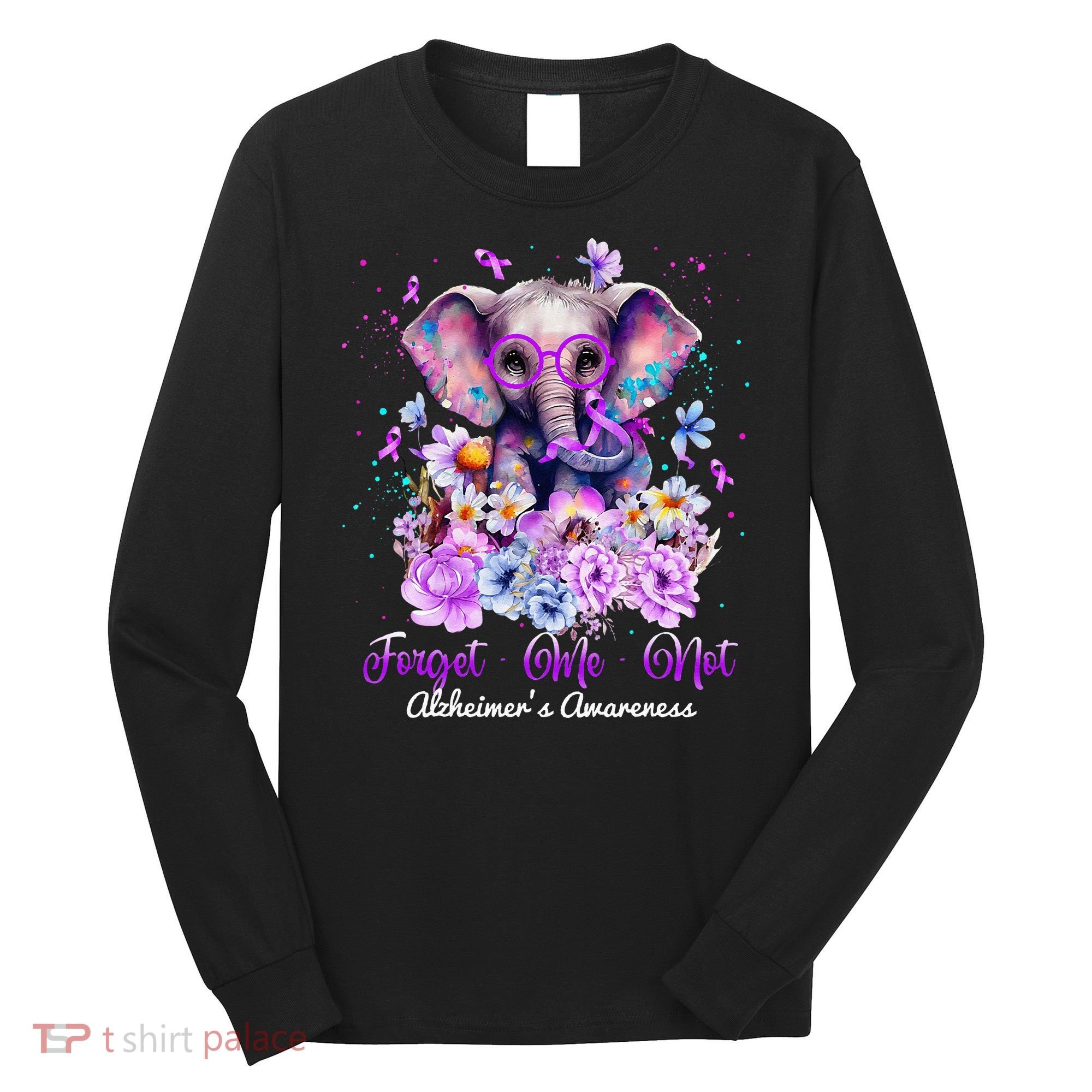 Elephant Flower Forget Me Not Alzheimers Awareness Month Long Sleeve Shirt