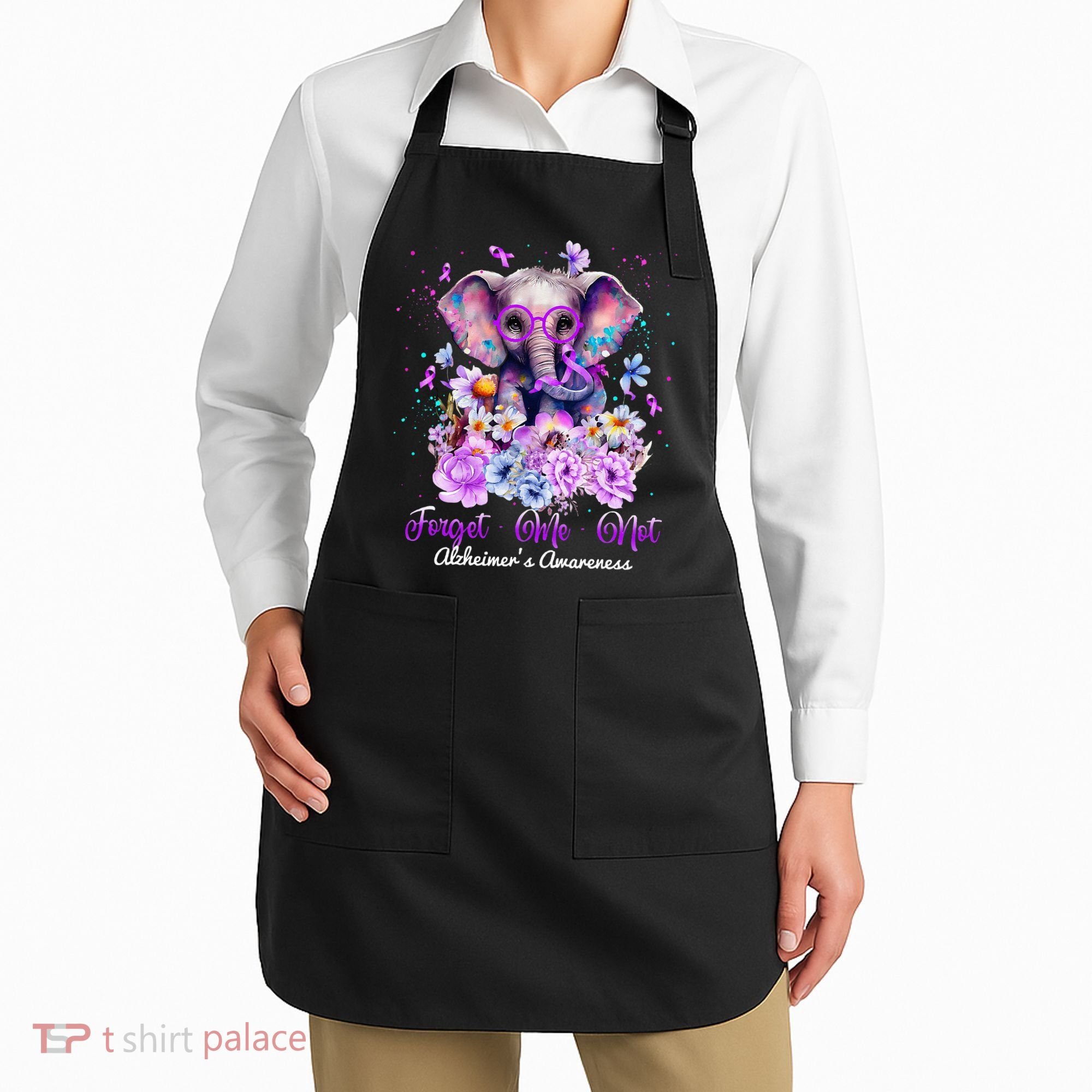 Elephant Flower Forget Me Not Alzheimers Awareness Month Apron
