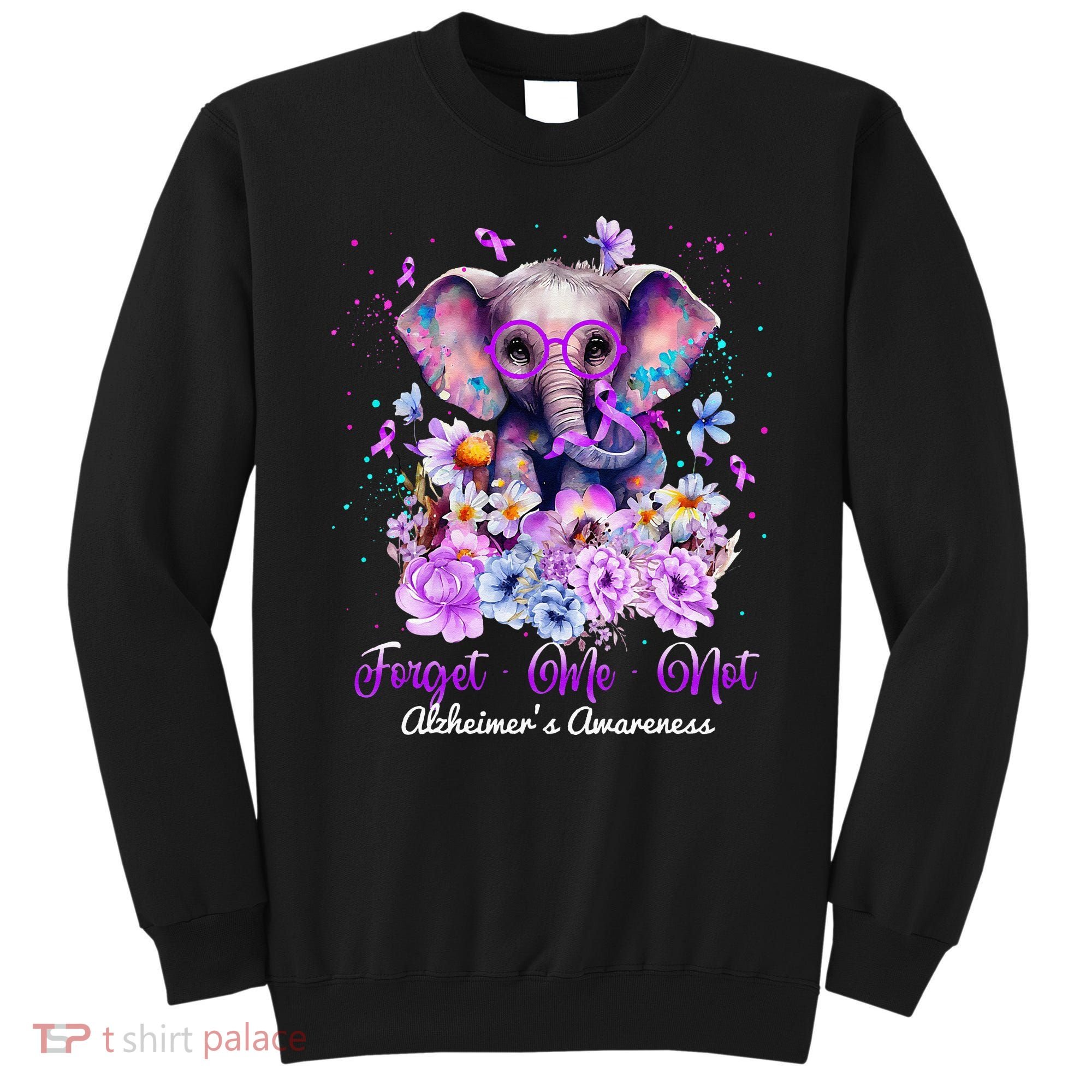 Elephant Flower Forget Me Not Alzheimers Awareness Month Sweatshirt