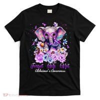 Elephant Flower Forget Me Not Alzheimers Awareness Month T-Shirt thumb 0