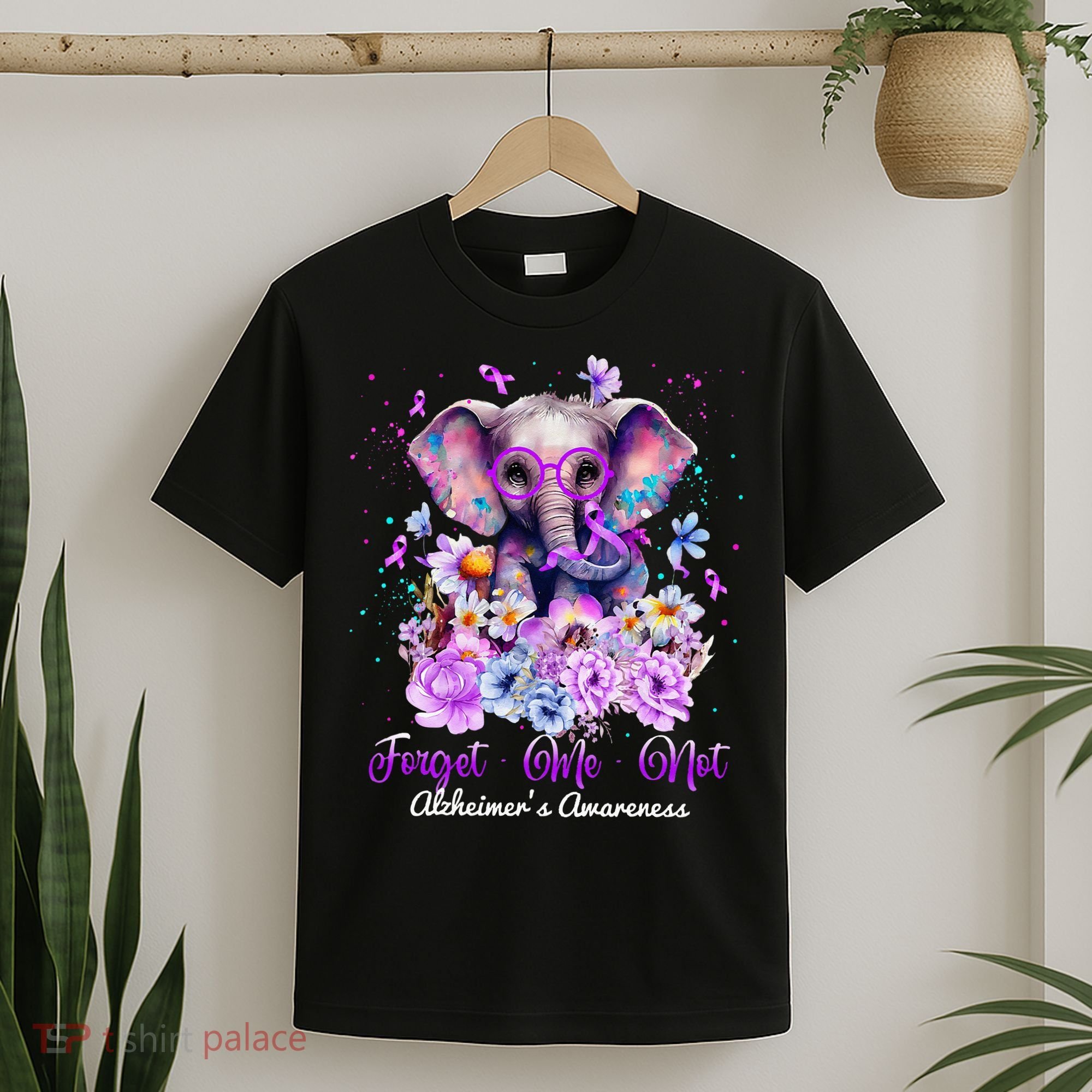 Elephant Flower Forget Me Not Alzheimers Awareness Month T-Shirt