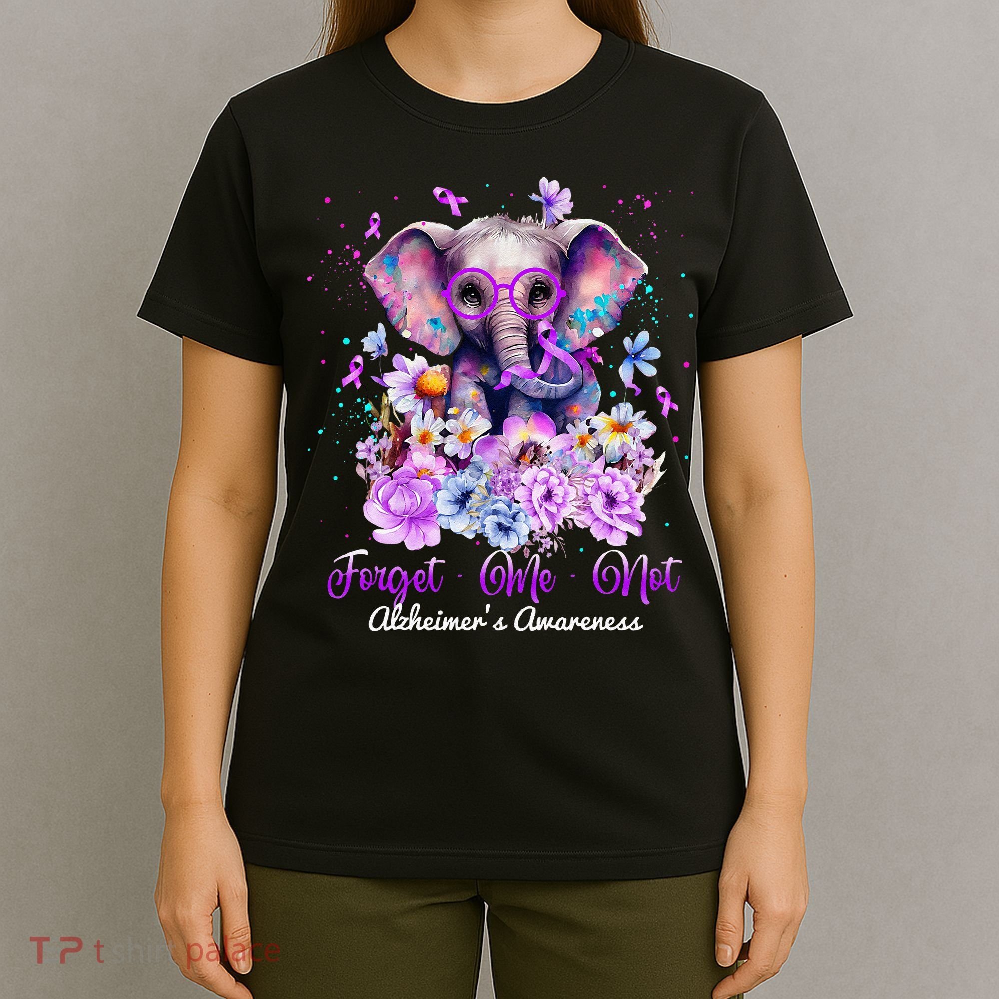 Elephant Flower Forget Me Not Alzheimers Awareness Month T-Shirt