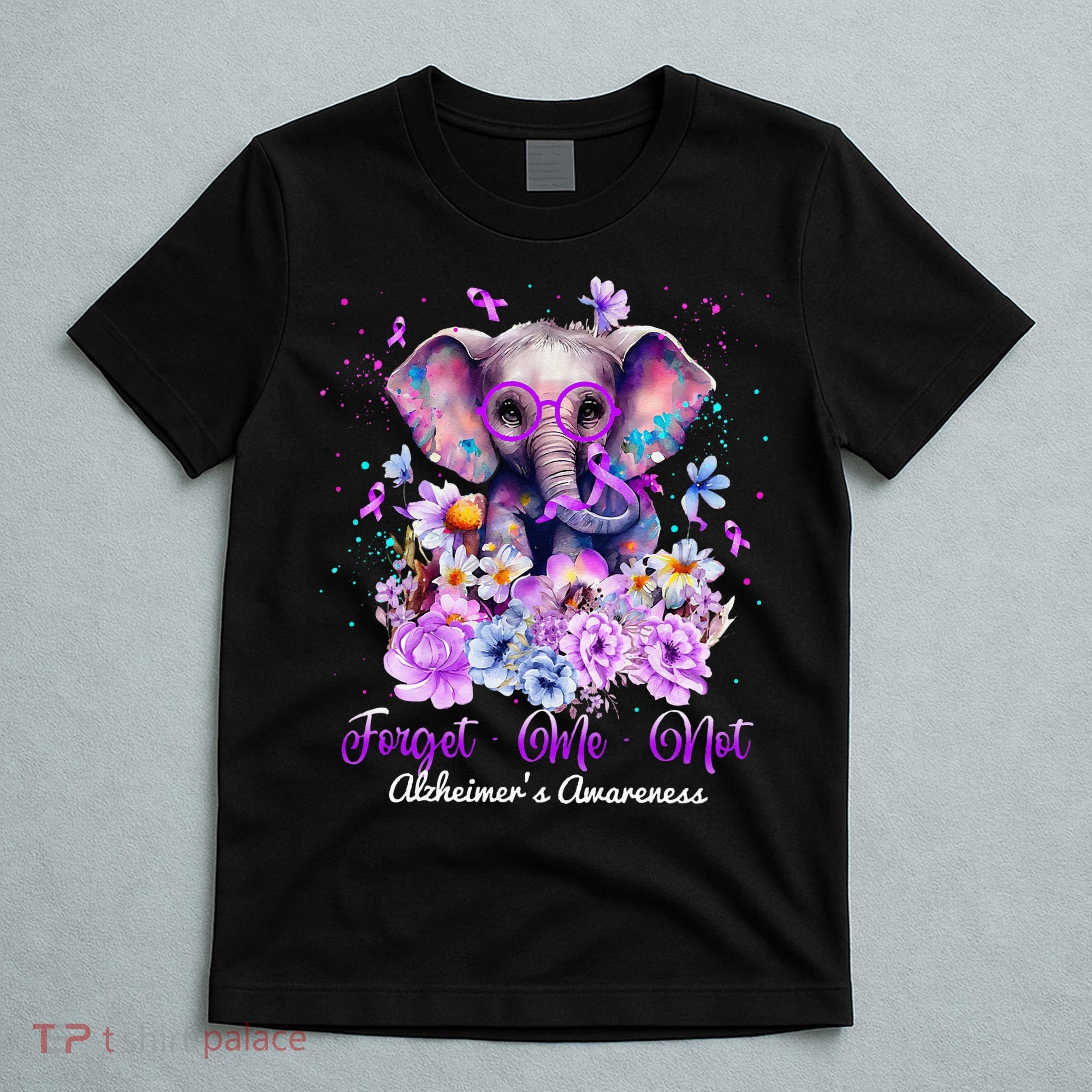 Elephant Flower Forget Me Not Alzheimers Awareness Month T-Shirt