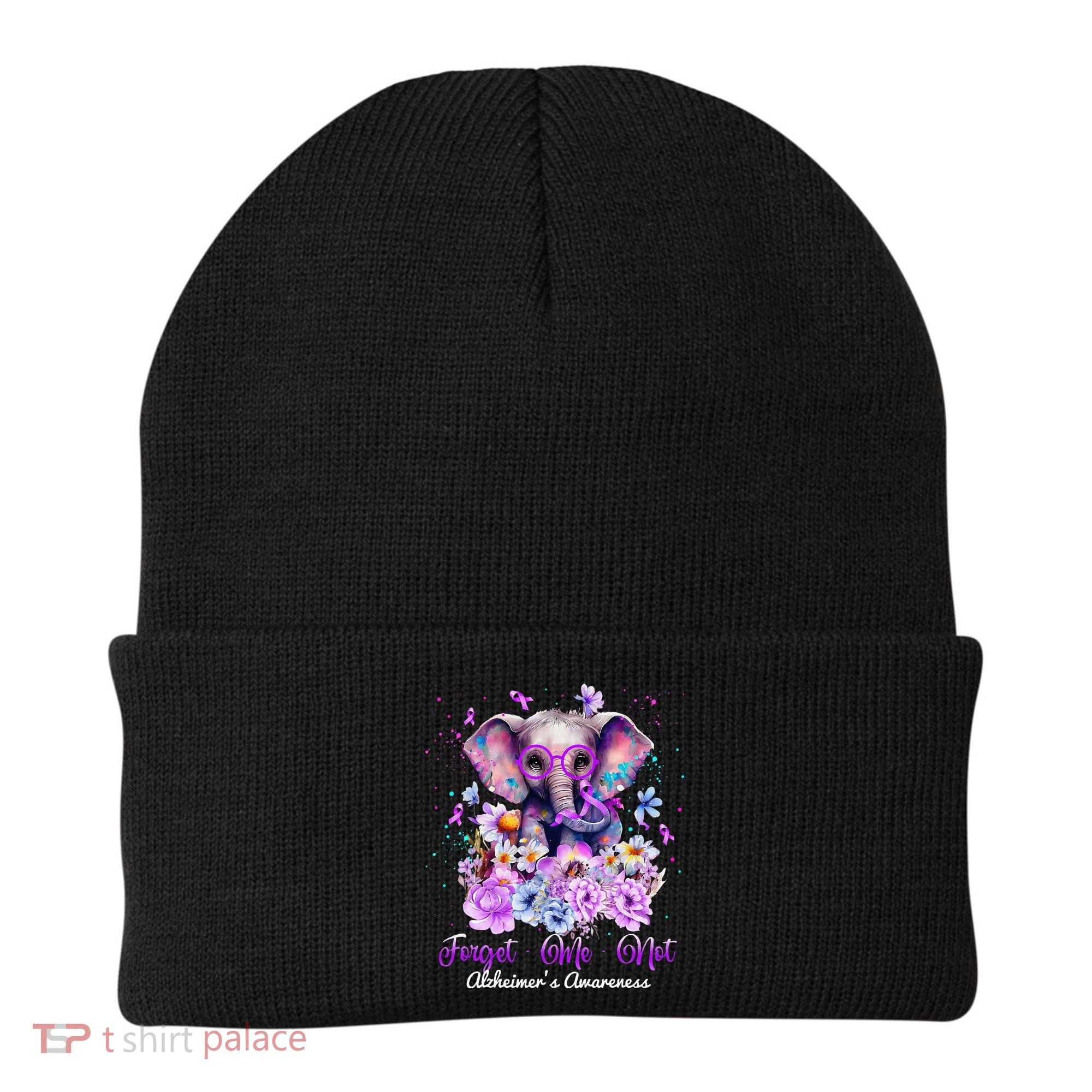 Elephant Flower Forget Me Not Alzheimers Awareness Month Beanie