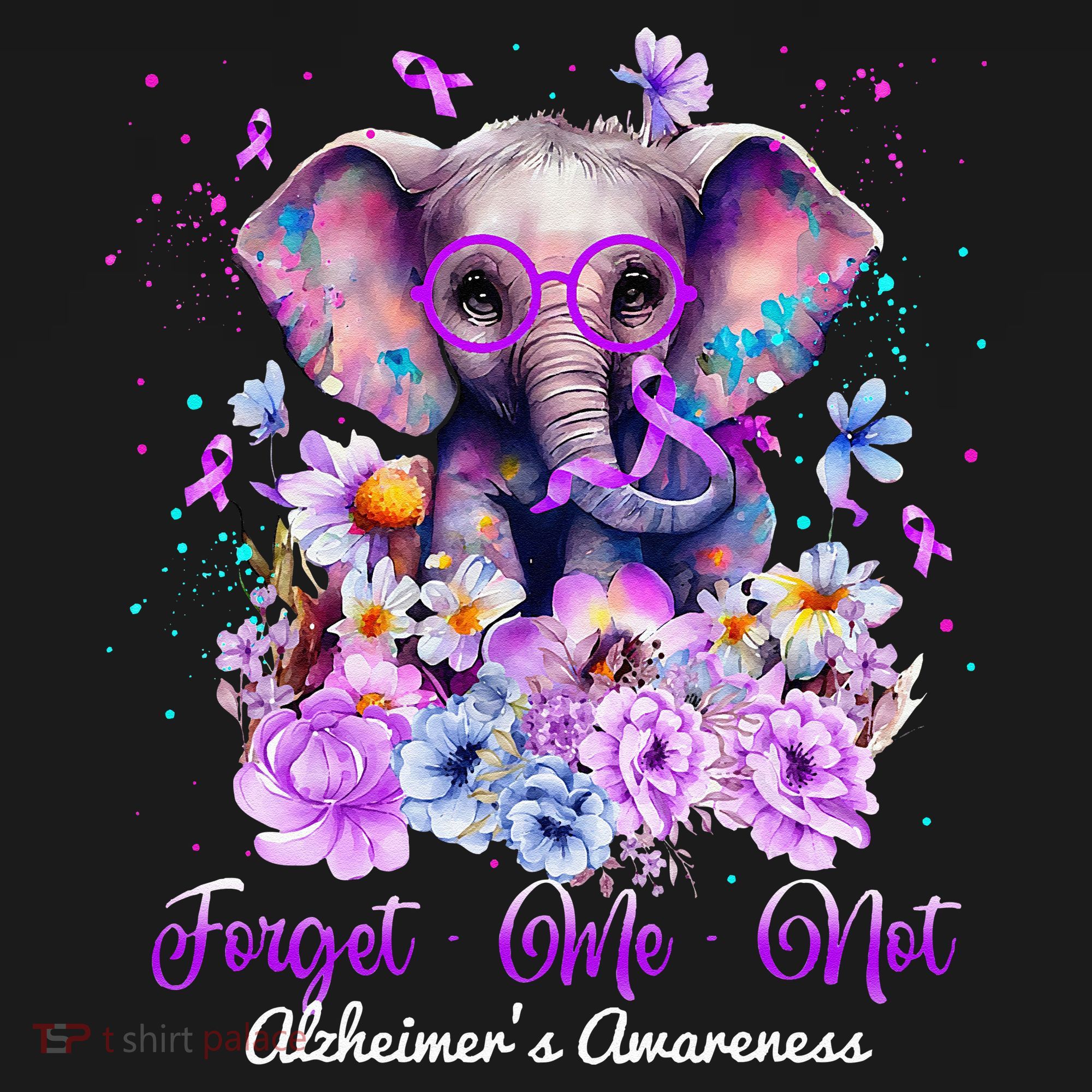 Elephant Flower Forget Me Not Alzheimers Awareness Month Coaster