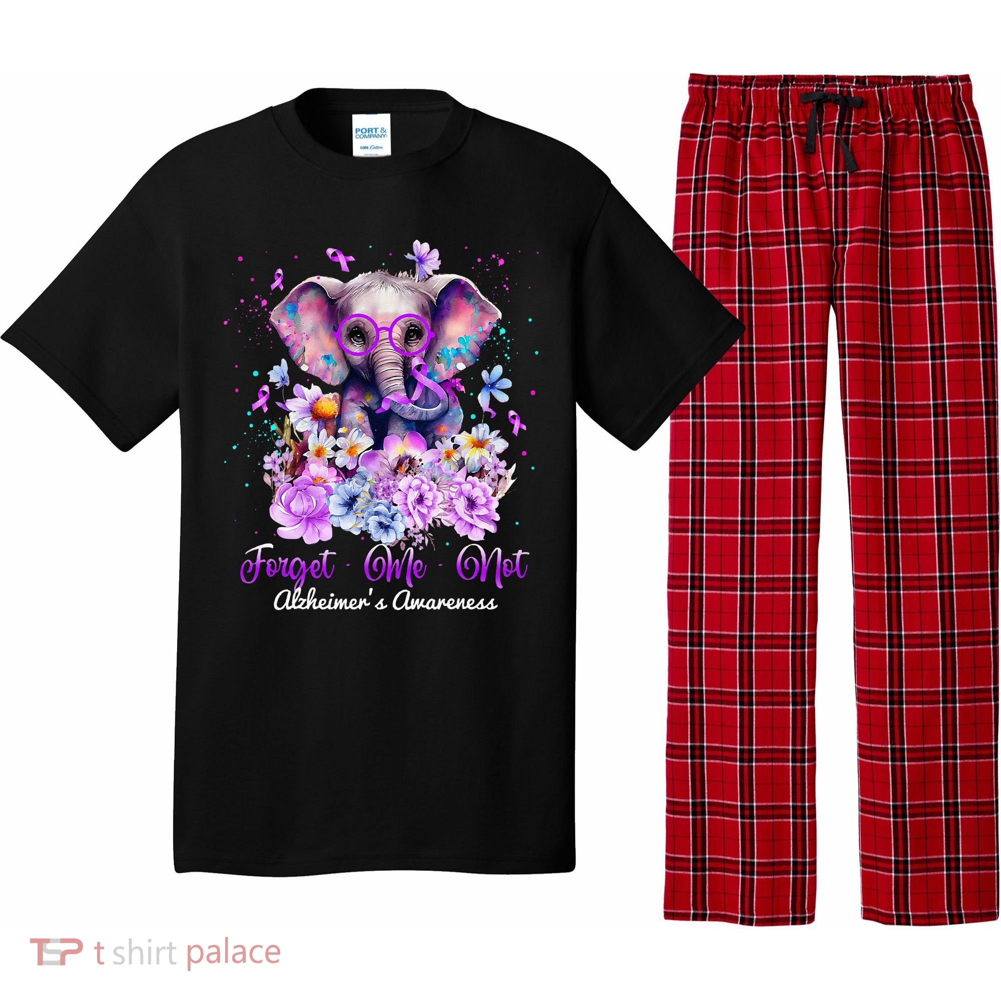 Elephant Flower Forget Me Not Alzheimers Awareness Month Pajama Set