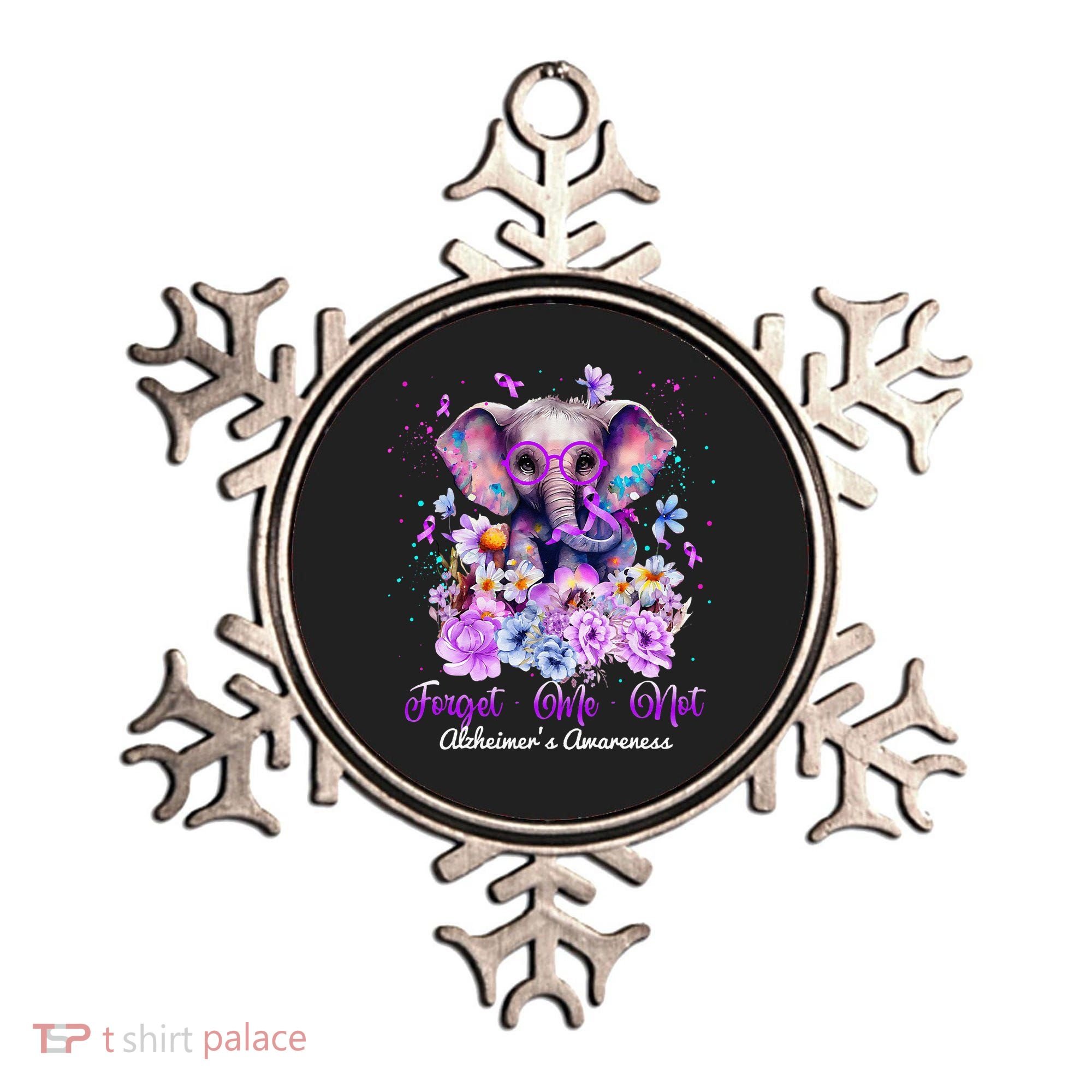 Elephant Flower Forget Me Not Alzheimers Awareness Month Ornament