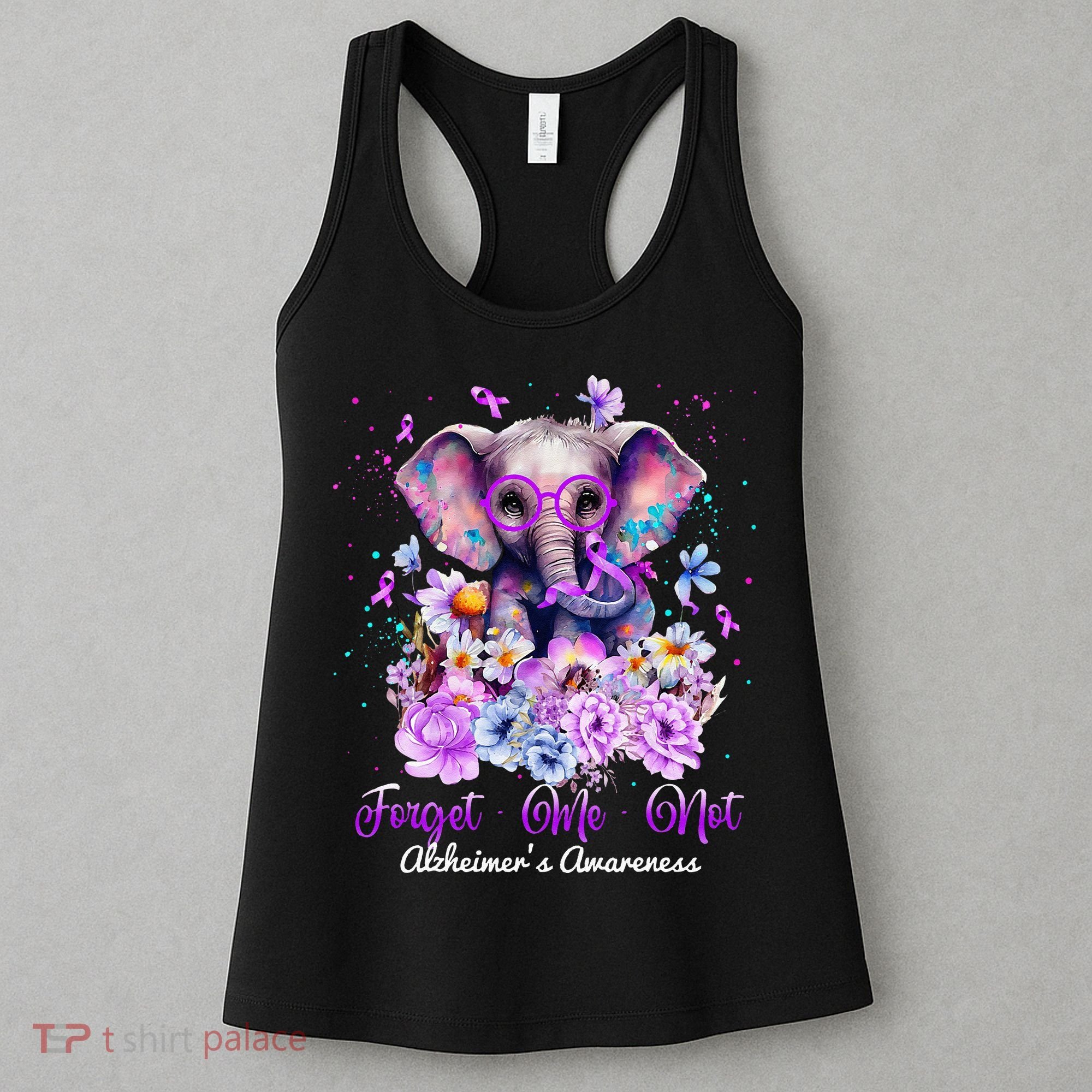 Elephant Flower Forget Me Not Alzheimers Awareness Month Women's Tank Top