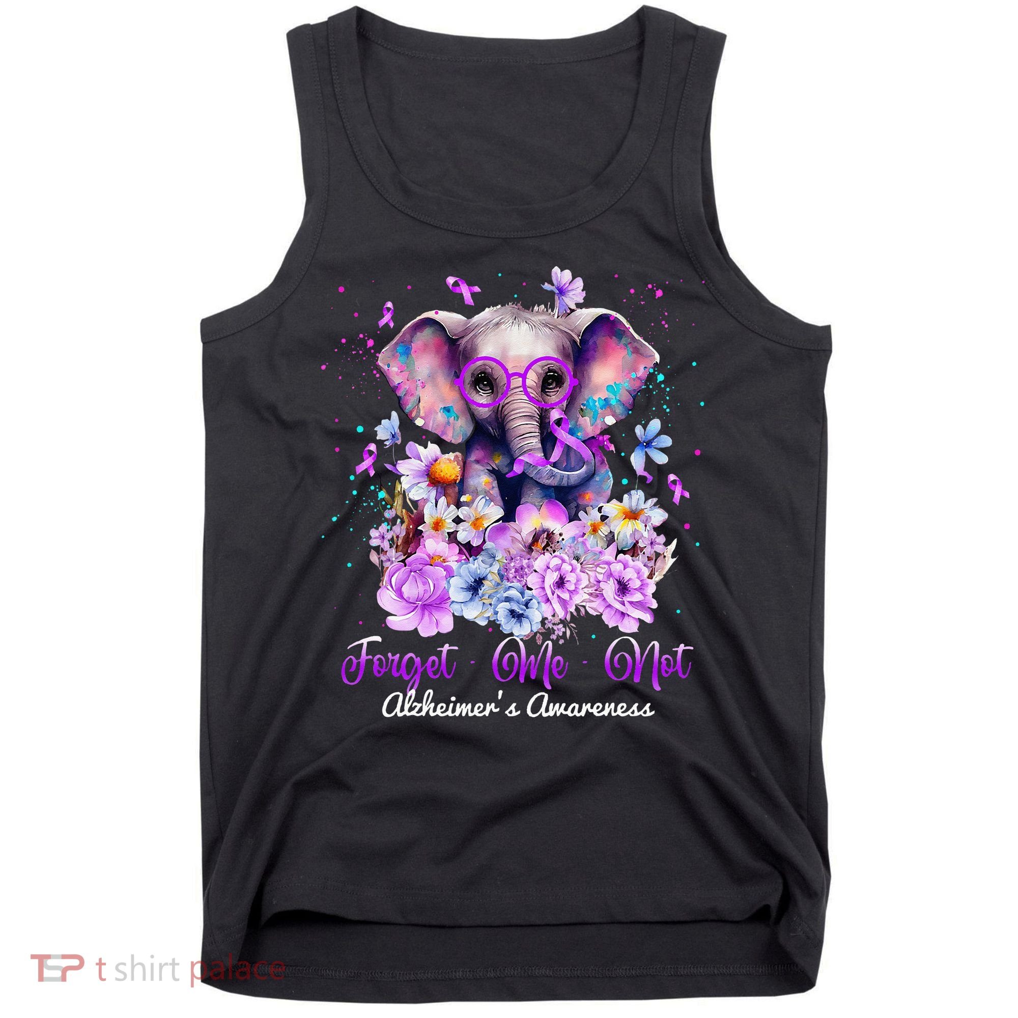 Elephant Flower Forget Me Not Alzheimers Awareness Month Tank Top