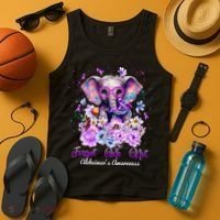 Elephant Flower Forget Me Not Alzheimers Awareness Month Tank Top thumb 4