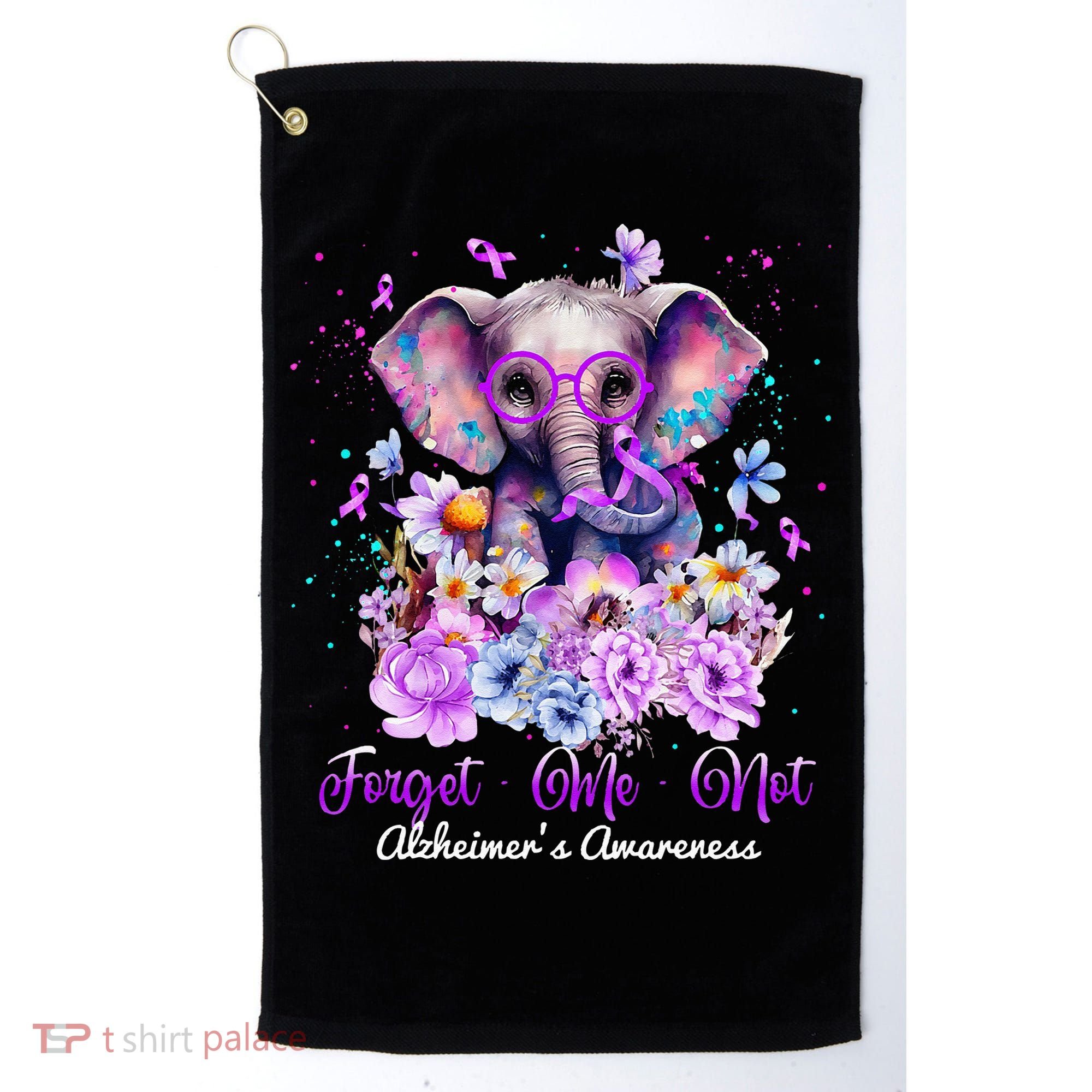 Elephant Flower Forget Me Not Alzheimers Awareness Month Golf Towel