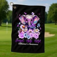 Elephant Flower Forget Me Not Alzheimers Awareness Month Golf Towel thumb 1