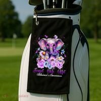 Elephant Flower Forget Me Not Alzheimers Awareness Month Golf Towel thumb 2