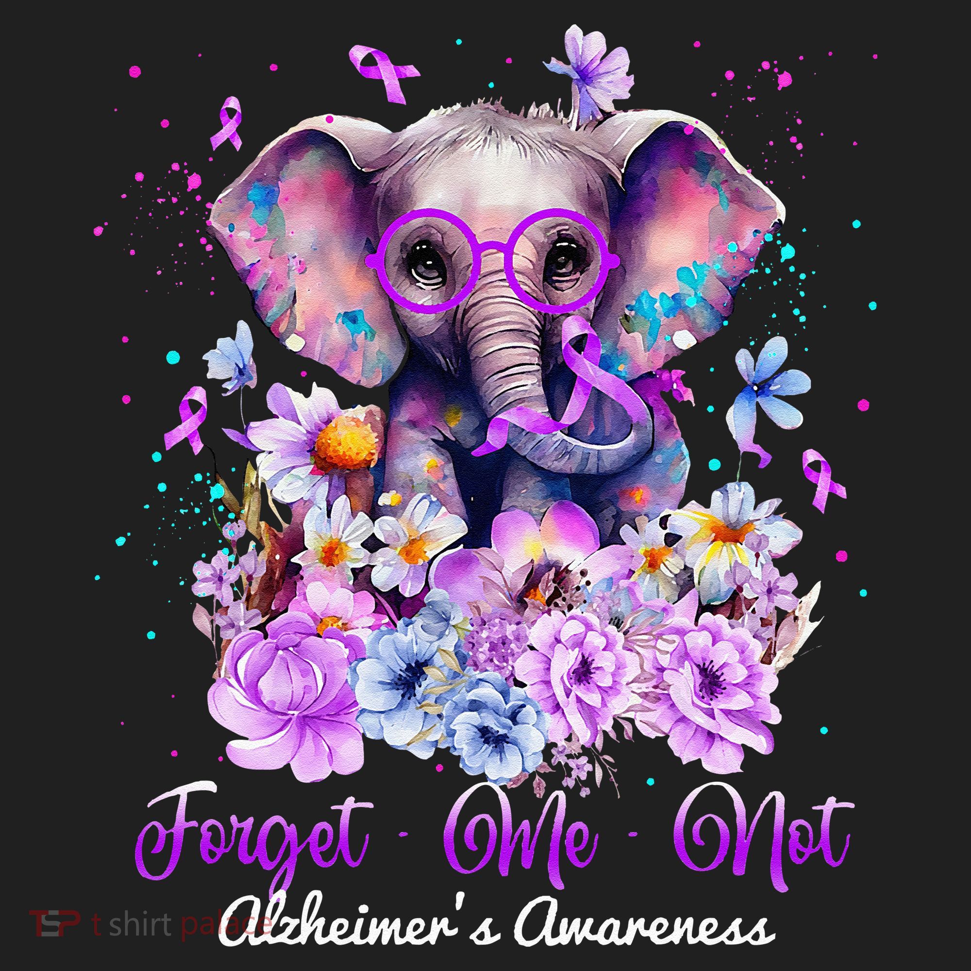Elephant Flower Forget Me Not Alzheimers Awareness Month Golf Towel