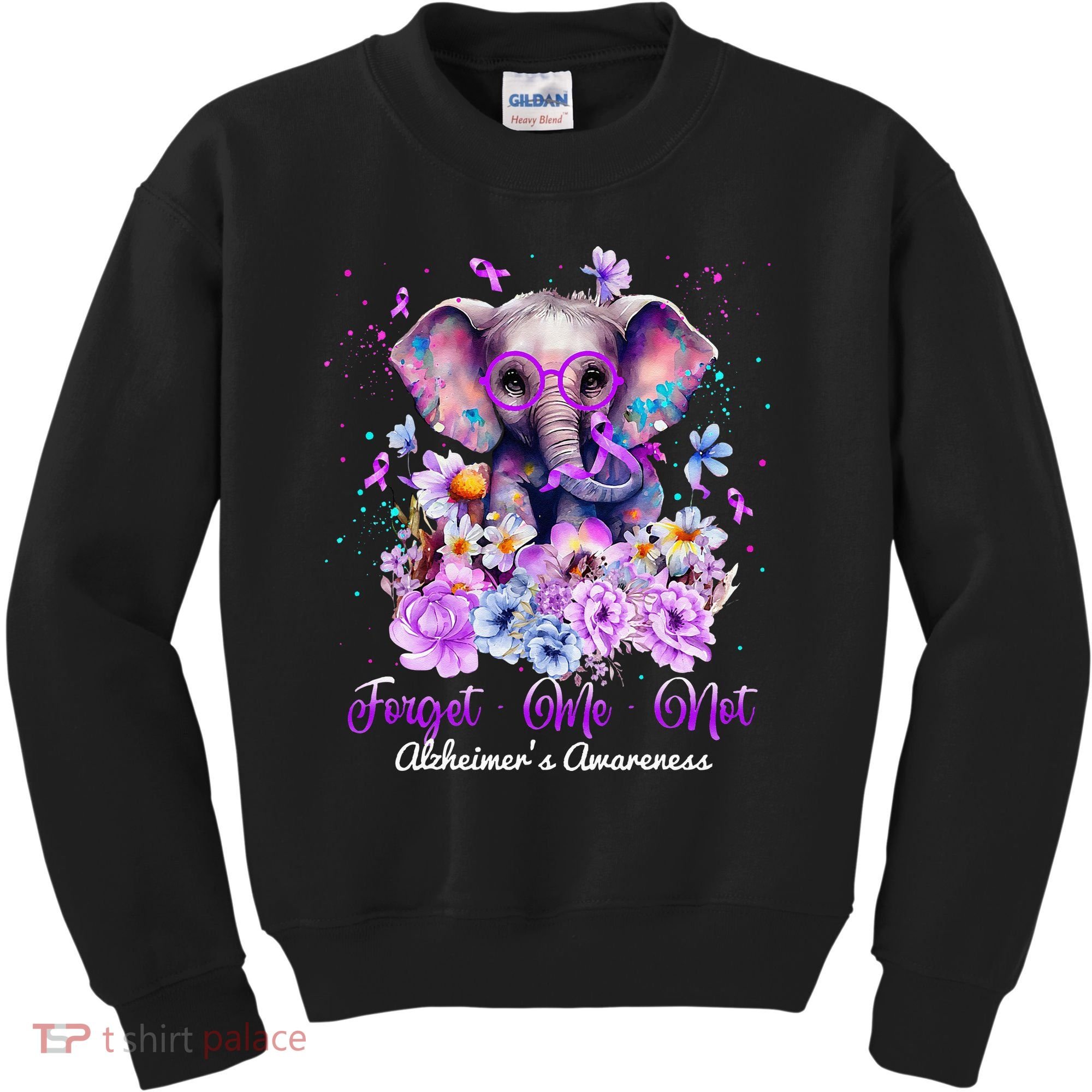 Elephant Flower Forget Me Not Alzheimers Awareness Month Kids Sweatshirt
