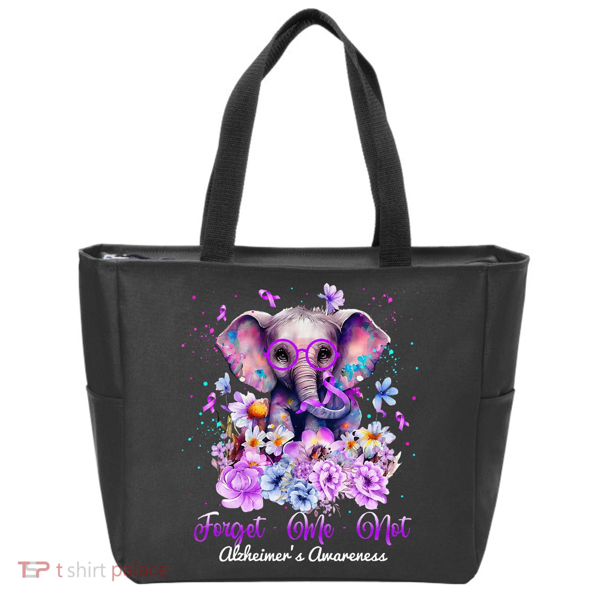 Elephant Flower Forget Me Not Alzheimers Awareness Month Tote Bag