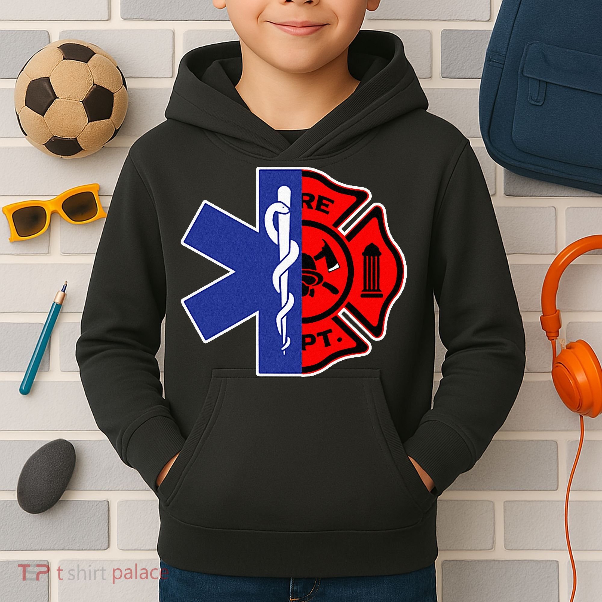 EMT Firefighter Firefighter Two Sided EMS Gift Kids Hoodie