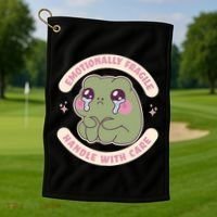 Emotionally Fragile Handle With Care Cute Crying Frog Golf Towel thumb 1