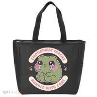 Emotionally Fragile Handle With Care Cute Crying Frog Tote Bag thumb 0