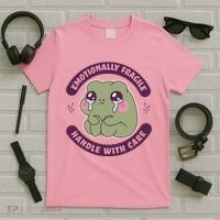 Emotionally Fragile Handle With Care Cute Crying Frog T-Shirt thumb 5