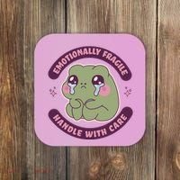 Emotionally Fragile Handle With Care Cute Crying Frog Coaster thumb 0