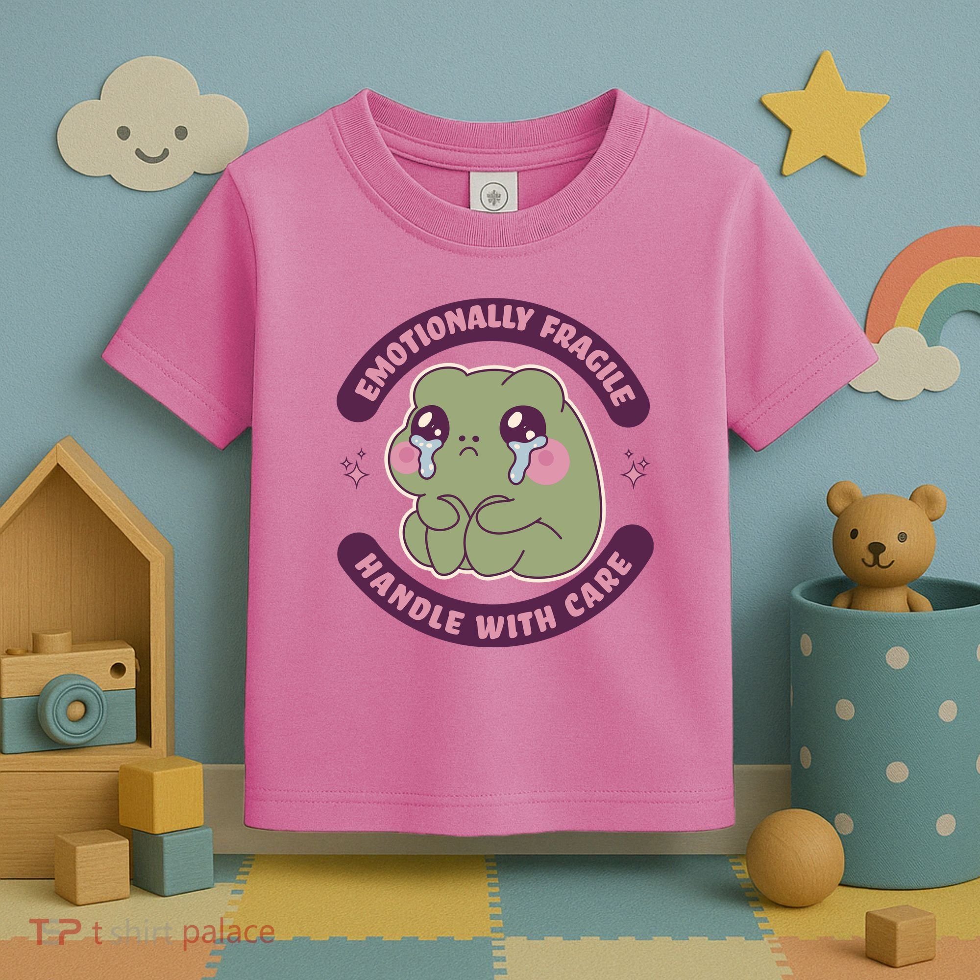 Emotionally Fragile Handle With Care Cute Crying Frog Toddler T-Shirt