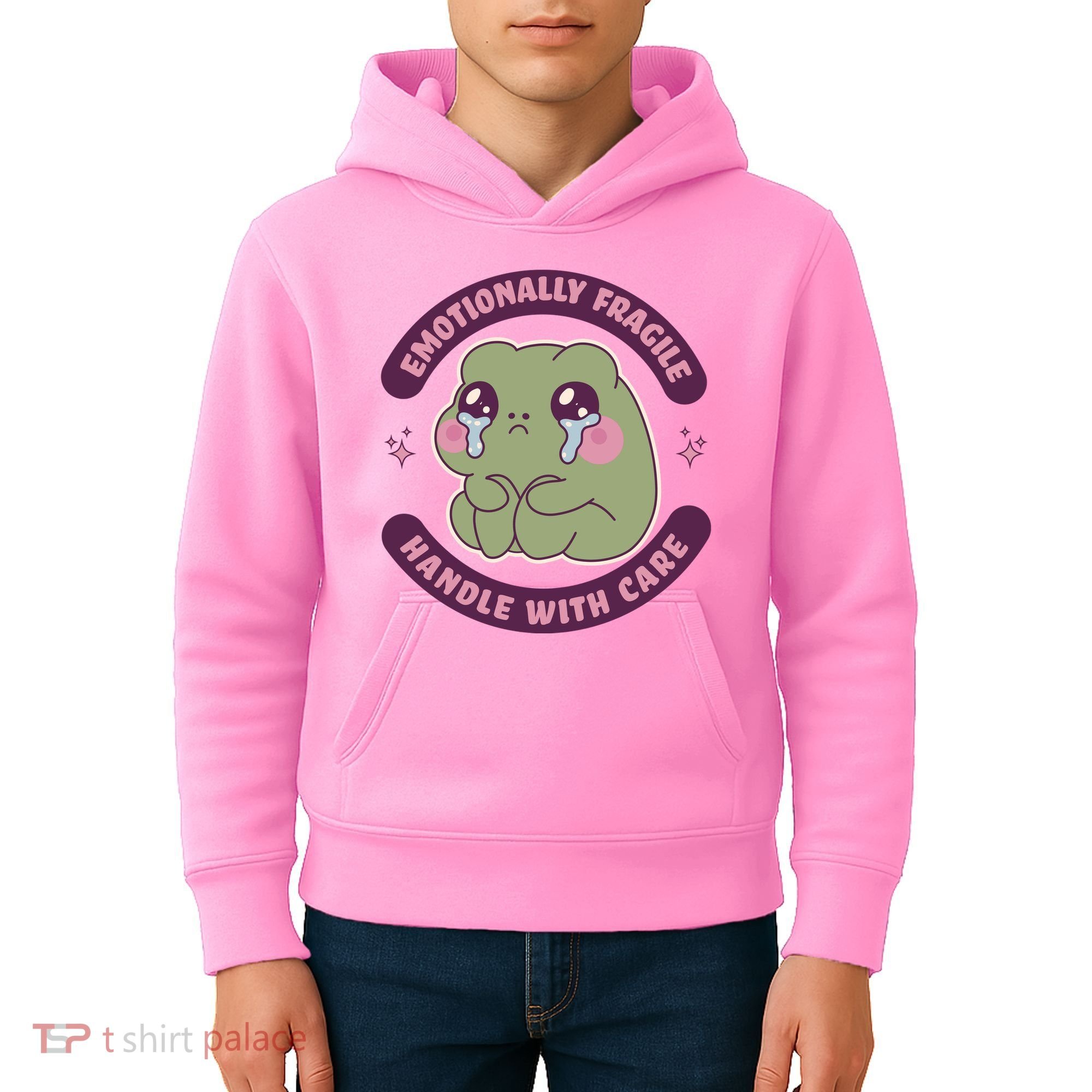 Emotionally Fragile Handle With Care Cute Crying Frog Kids Hoodie