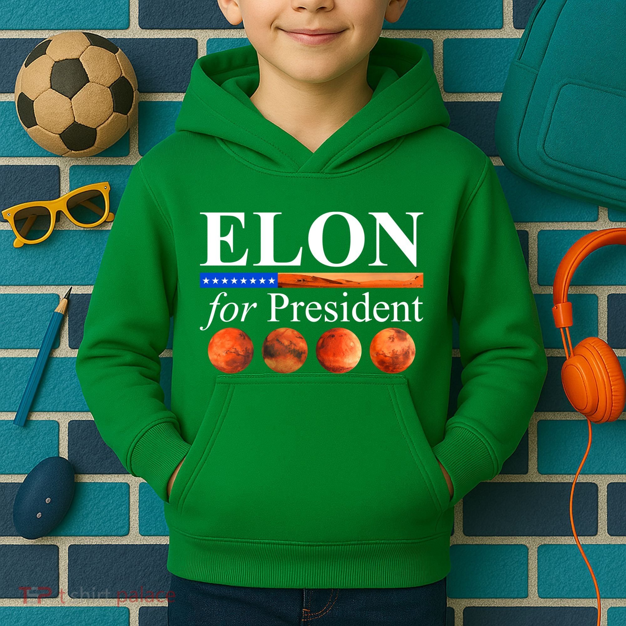 Elon For President USA Mars Flag Kids Hoodie