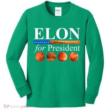 Elon For President USA Mars Flag Kids Long Sleeve Shirt