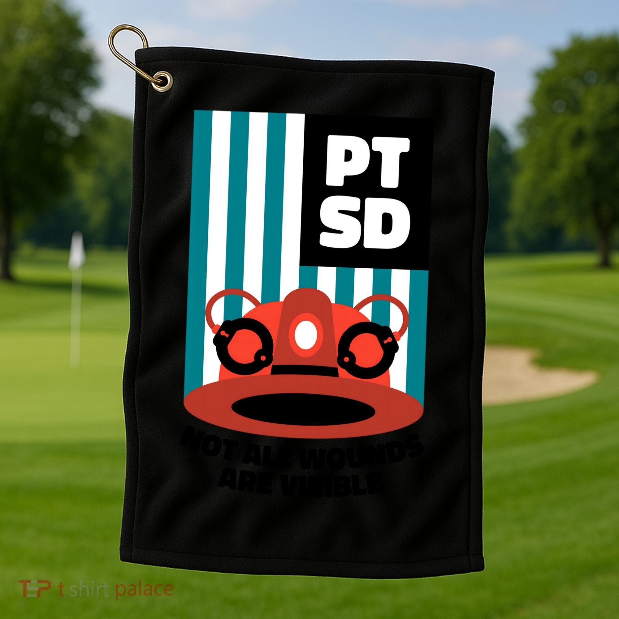 Ems Firefighter Ptsd Awareness Flag Post Traumatic Stress Meaningful Gift Golf Towel