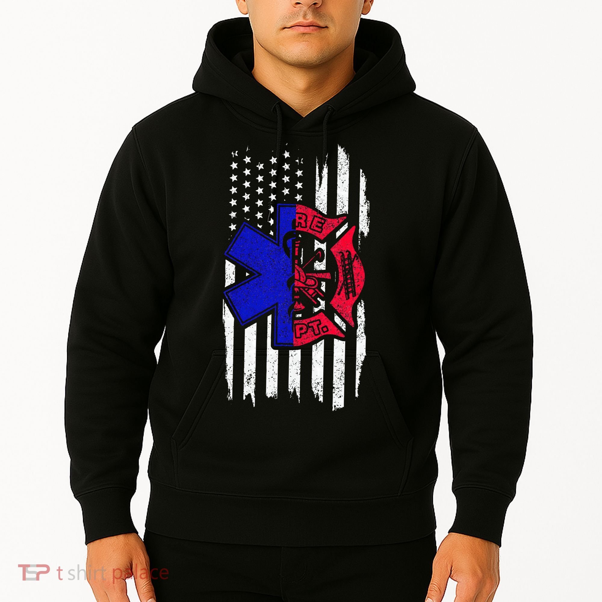 EMT Firefighter Paramedic Fireman EMS American Flag Hoodie