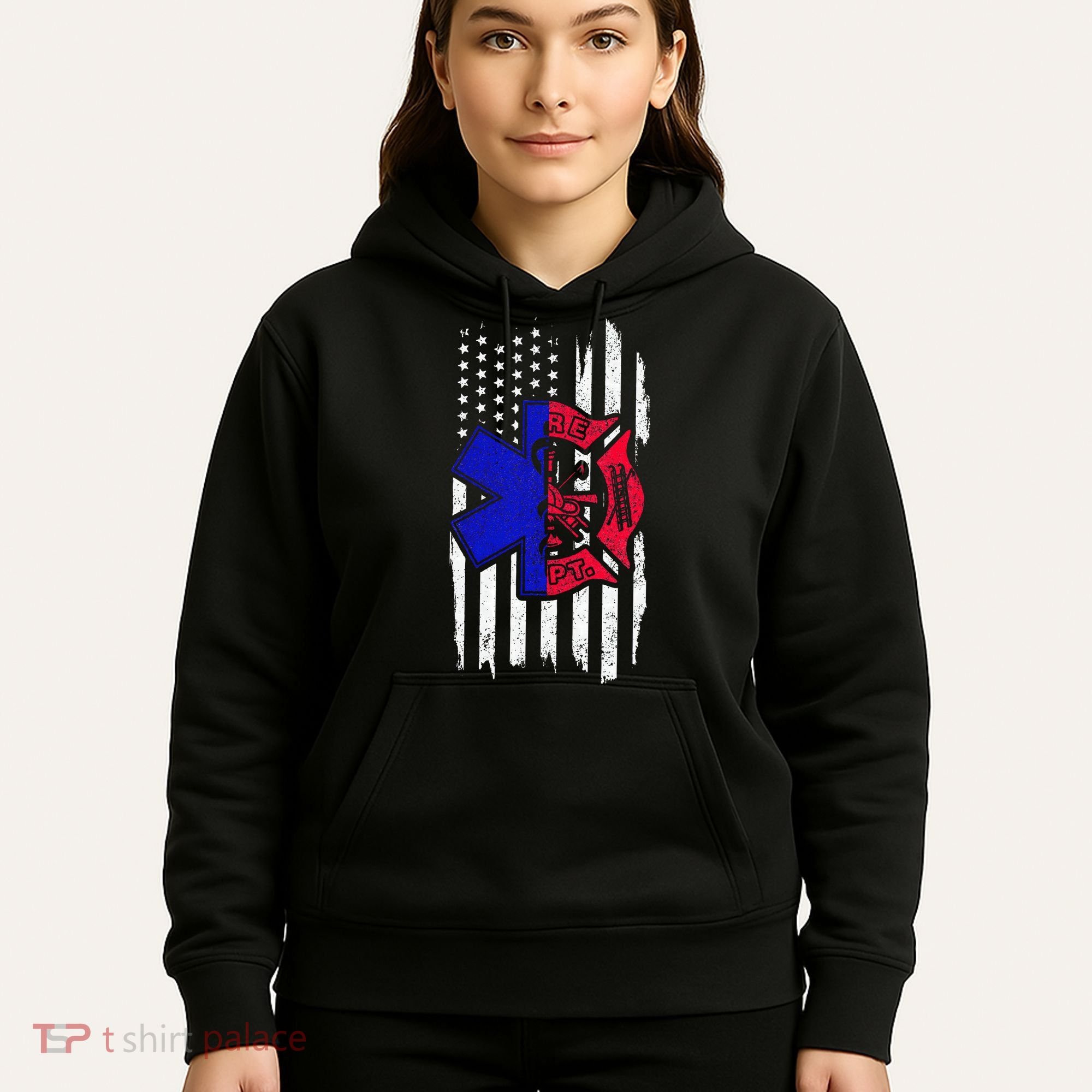 EMT Firefighter Paramedic Fireman EMS American Flag Hoodie