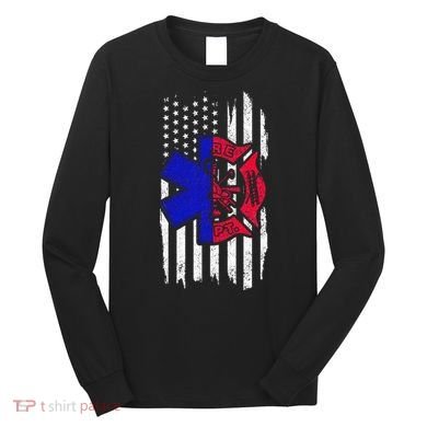 EMT Firefighter Paramedic Fireman EMS American Flag Long Sleeve Shirt