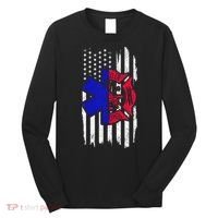 EMT Firefighter Paramedic Fireman EMS American Flag Long Sleeve Shirt thumb 0