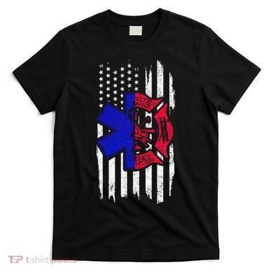 EMT Firefighter Paramedic Fireman EMS American Flag T-Shirt