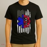 EMT Firefighter Paramedic Fireman EMS American Flag T-Shirt thumb 3
